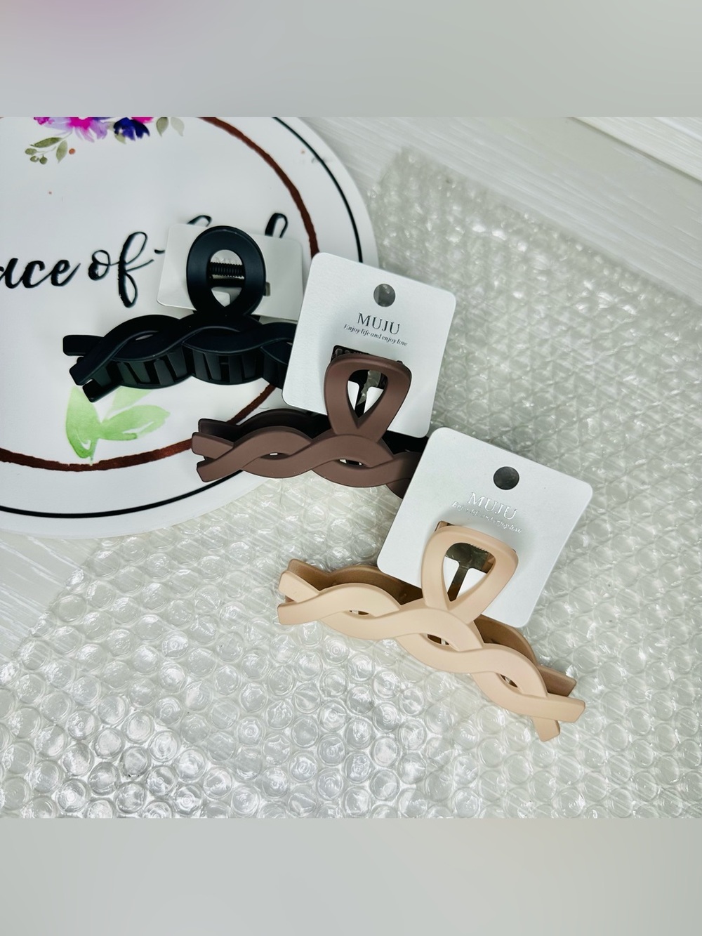 (3-Pack) Matte Hair‎ Claw Clip - Black, Brown & Blush